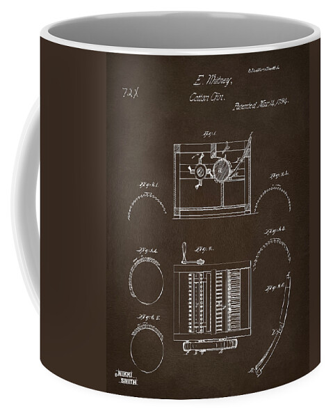 Eli Whitney Coffee Mug featuring the digital art 1794 Eli Whitney Cotton Gin Patent Espresso by Nikki Marie Smith