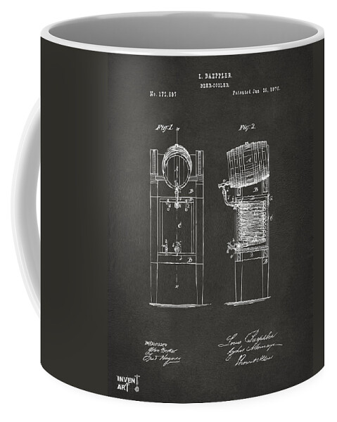 Beer Coffee Mug featuring the digital art 1876 Beer Keg Cooler Patent Artwork - Gray by Nikki Marie Smith