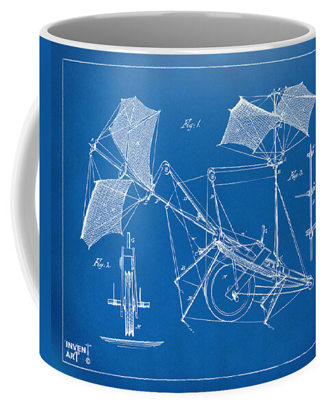 Aerial Ship Coffee Mug featuring the digital art 1879 Quinby Aerial Ship Patent Minimal - Blueprint by Nikki Marie Smith