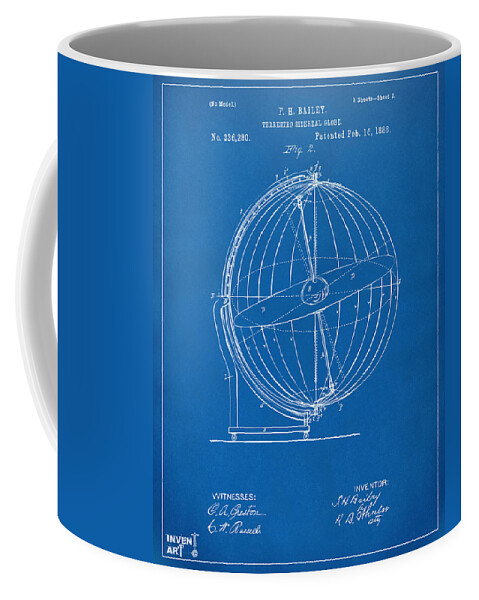 Globe Coffee Mug featuring the digital art 1886 Terrestro Sidereal Globe Patent 2 Artwork - Blueprint by Nikki Marie Smith