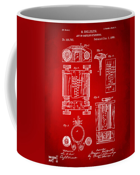 First Computer Coffee Mug featuring the digital art 1889 First Computer Patent Red by Nikki Marie Smith