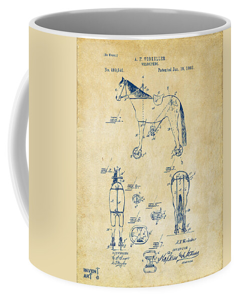 Bicycle Coffee Mug featuring the digital art 1893 Velocipede Horse-Bike Patent Artwork Vintage by Nikki Marie Smith