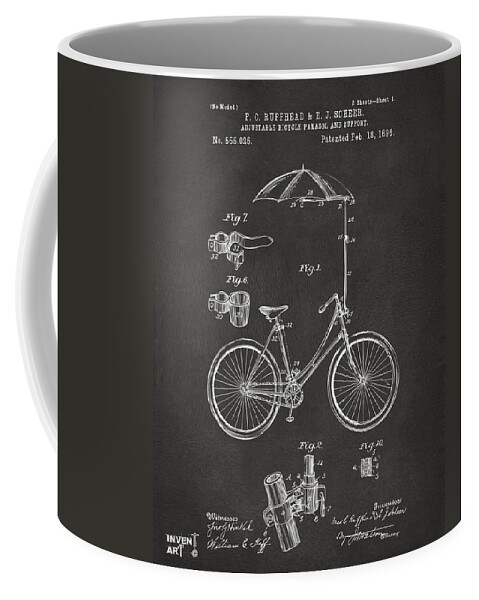Bicycle Coffee Mug featuring the digital art 1896 Bicycle Parasol Patent Artwork Gray by Nikki Marie Smith