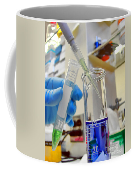 Test Coffee Mug featuring the photograph Scientific Experiment in Science Research Lab #19 by Science Research Lab