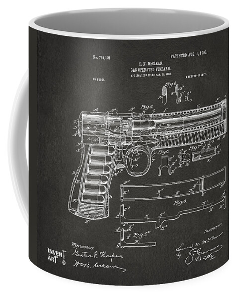 Gun Coffee Mug featuring the digital art 1903 McClean Pistol Patent Artwork - Gray by Nikki Marie Smith