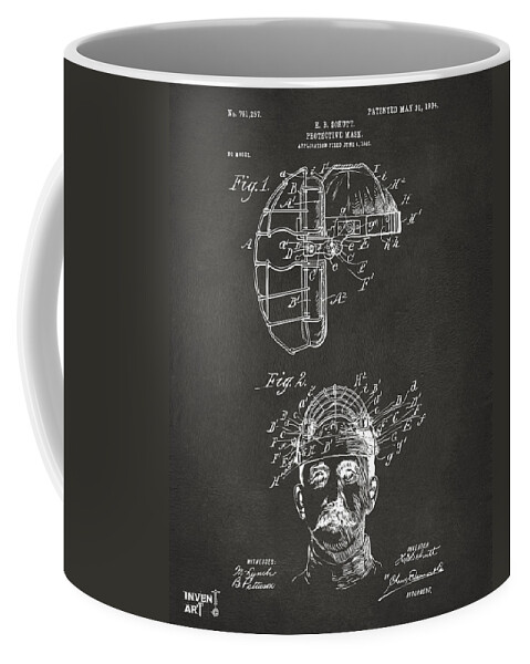 Baseball Coffee Mug featuring the digital art 1904 Baseball Catchers Mask Patent Artwork - Gray by Nikki Marie Smith