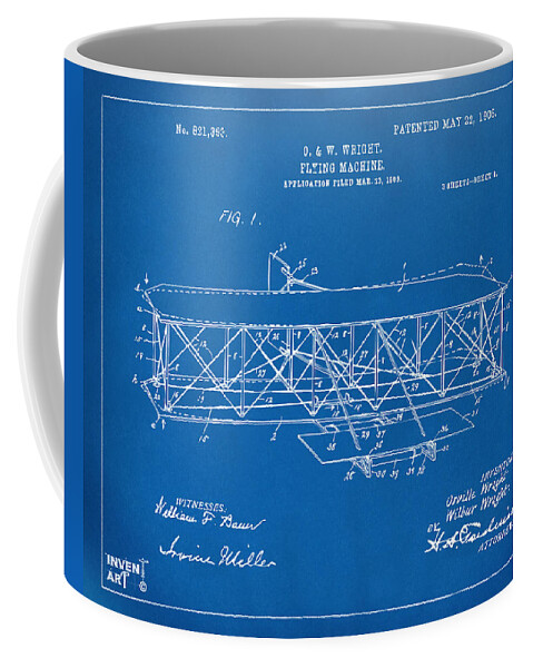 Wright Brothers Coffee Mug featuring the digital art 1906 Wright Brothers Flying Machine Patent Blueprint by Nikki Marie Smith