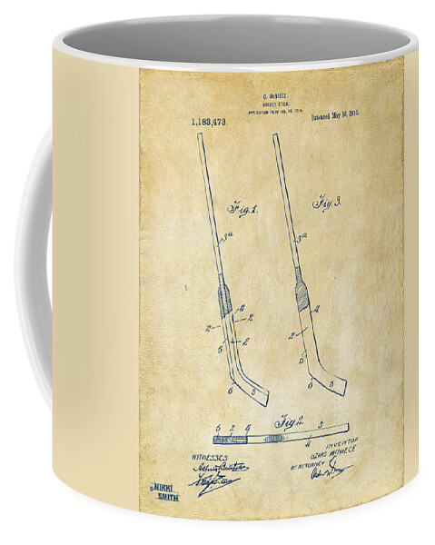 Hockey Stick Coffee Mug featuring the digital art 1916 Hockey Goalie Stick Patent Artwork - Vintage by Nikki Marie Smith