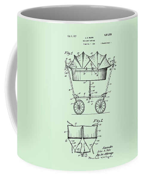 1927 Coffee Mug featuring the digital art 1927 Baby Twin Baby Carriage-Green by Lesa Fine