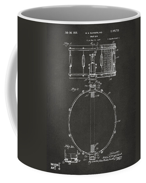 Drum Coffee Mug featuring the digital art 1939 Snare Drum Patent Gray by Nikki Marie Smith