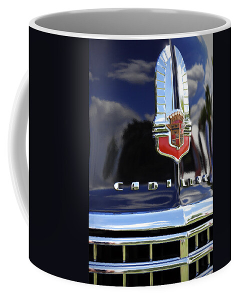  Coffee Mug featuring the photograph 1941 Cadillac Series 62 Coupe Hood Emblem by Gordon Dean II