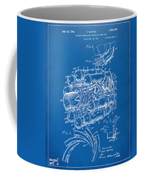 Jet Coffee Mug featuring the digital art 1946 Jet Aircraft Propulsion Patent Artwork - Blueprint by Nikki Marie Smith