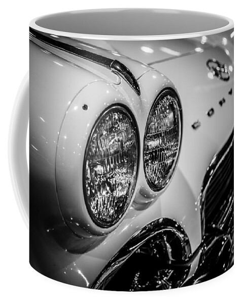 1950's Coffee Mug featuring the photograph 1950's Chevrolet Corvette C1 in Black and White by Paul Velgos