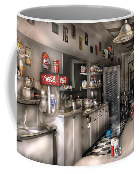 Cola Coffee Mug featuring the photograph 1950's - The Soda Fountain by Mike Savad