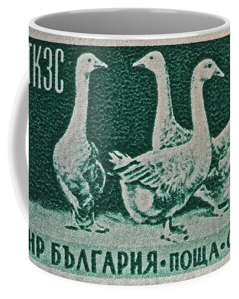 1955 Coffee Mug featuring the photograph 1955 Bulgarian Geese Stamp by Bill Owen