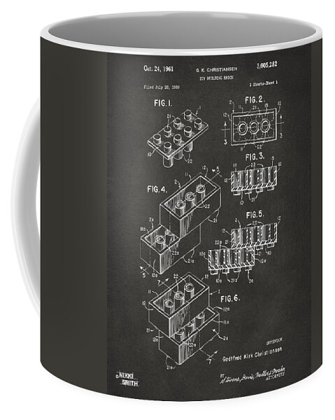 Toy Coffee Mug featuring the digital art 1961 Toy Building Brick Patent Art - Gray by Nikki Marie Smith
