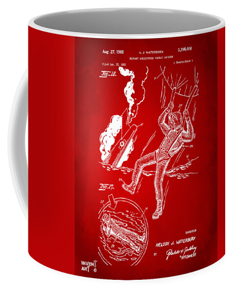 Bulletproof Coffee Mug featuring the digital art 1968 Bulletproof Patent Artwork Figure 16 Red by Nikki Marie Smith