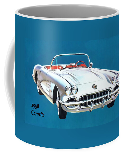 1958 Corvette Coffee Mug featuring the digital art 1958 Corvette by Walter Colvin
