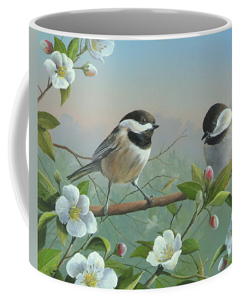 Black Capped Chickadee Painting Coffee Mug featuring the painting A Wonderful Day by Mike Brown
