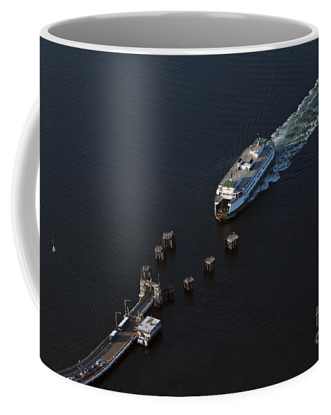 North America Coffee Mug featuring the photograph Aerial view of passenger ferry boat going to Southworth Puget So #2 by Jim Corwin