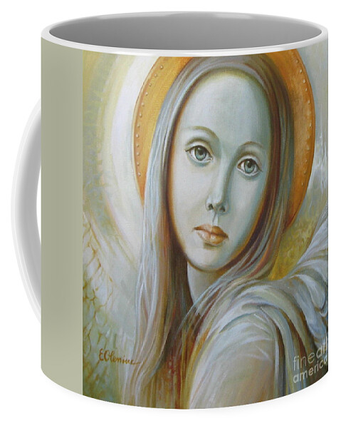 Angel Coffee Mug featuring the painting Angel #1 by Elena Oleniuc