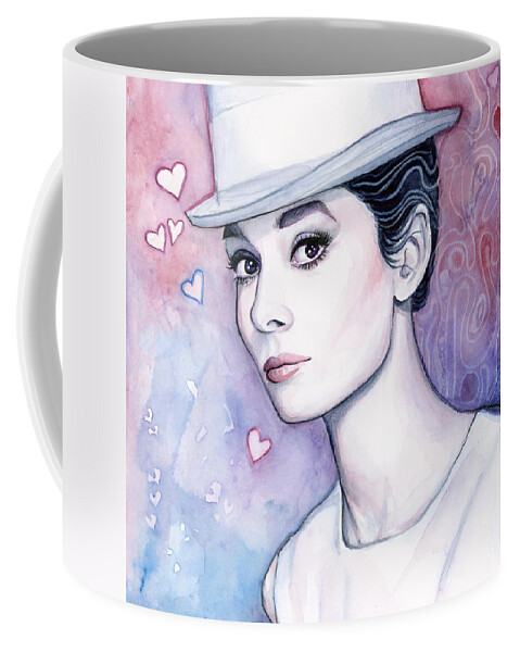 Audrey Coffee Mug featuring the painting Audrey Hepburn Fashion Watercolor #2 by Olga Shvartsur