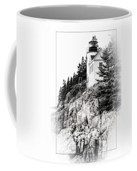 Bass Harbor Coffee Mug featuring the photograph Bass Harbor Light in Black and White by David Birchall