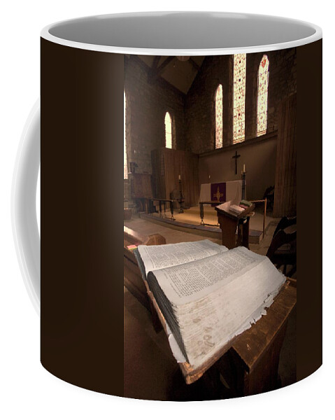 Beliefs Coffee Mug featuring the photograph Bible In Church #2 by John Short