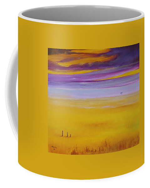 Alicia Maury Prints Coffee Mug featuring the painting Boat Near the Sea by Alicia Maury