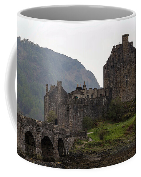 Bridge Coffee Mug featuring the digital art Cartoon - Structure of the Eilean Donan Castle with a stone bridge #2 by Ashish Agarwal