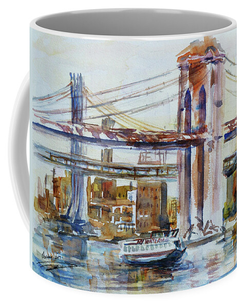 Brooklyn Coffee Mug featuring the painting Downtown Bridge by Xueling Zou