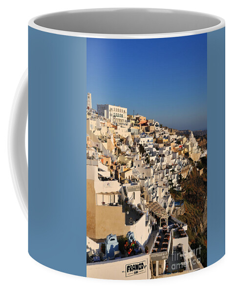 Santorini Coffee Mug featuring the photograph Fira town during sunset #2 by George Atsametakis