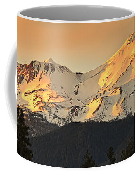 Sunset Coffee Mug featuring the photograph Mt. Shasta sunset panorama #2 by Ken Brown