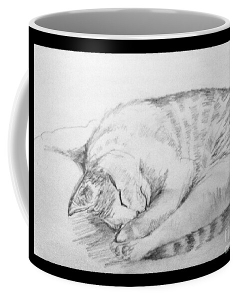 Pet Coffee Mug featuring the drawing My pet cat #2 by Asha Sudhaker Shenoy