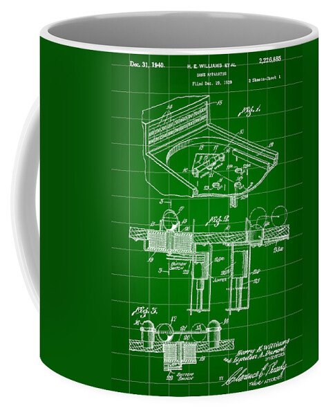Pinball Coffee Mug featuring the digital art Pinball Machine Patent 1939 - Green by Stephen Younts
