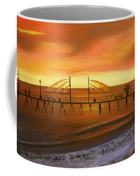 Redondo Beach Pier Coffee Mug featuring the painting Redondo Beach Pier at Sunset #2 by Bev Conover