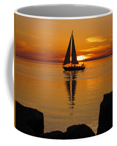 Sister Bay Marina Coffee Mug featuring the photograph Sister Bay Sunset Sail 2 #2 by David T Wilkinson