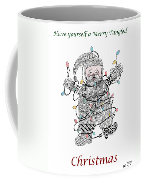 Zentangle Coffee Mug featuring the drawing Tangled Santa #1 by Quwatha Valentine