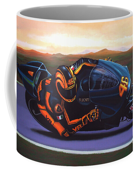 Valentino Rossi Coffee Mug featuring the painting Valentino Rossi on Ducati by Paul Meijering