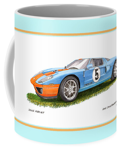 The Brp 2005 Ford Gt Coffee Mug featuring the painting 2005 Ford G T 40 by Jack Pumphrey