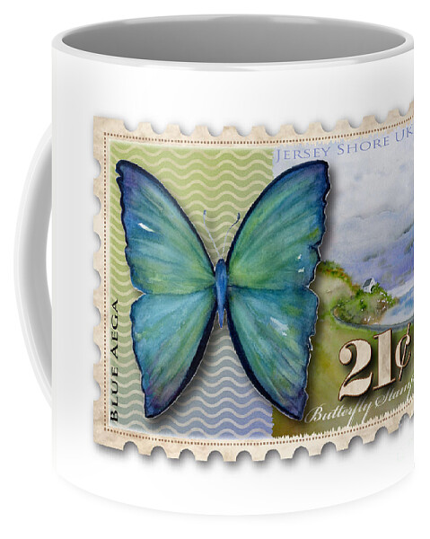 Butterfly Coffee Mug featuring the painting 21 Cent Butterfly Stamp by Amy Kirkpatrick
