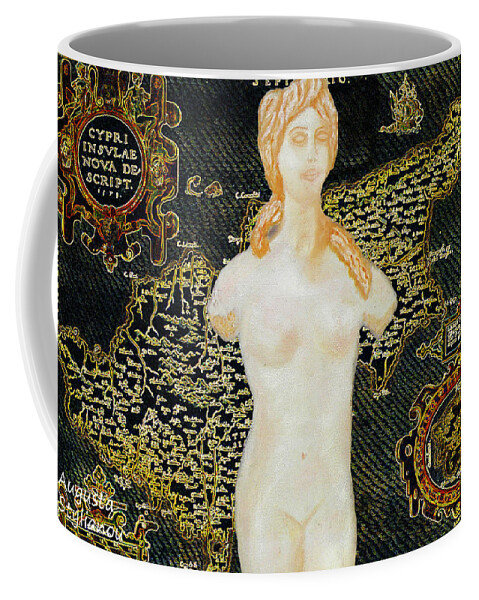 Augusta Stylianou Coffee Mug featuring the painting Ancient Cyprus Map and Aphrodite #26 by Augusta Stylianou