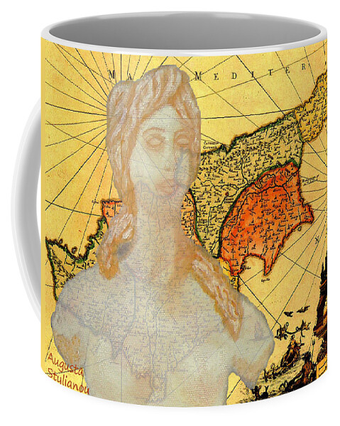 Augusta Stylianou Coffee Mug featuring the digital art Ancient Cyprus Map and Aphrodite #30 by Augusta Stylianou