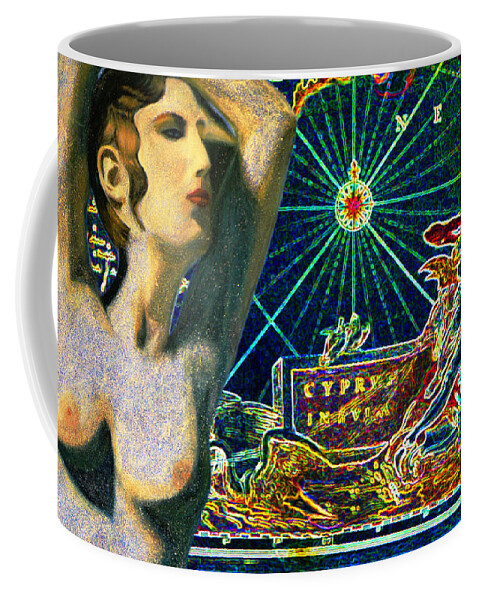 Augusta Stylianou Coffee Mug featuring the digital art Ancient Cyprus Map and Aphrodite #5 by Augusta Stylianou