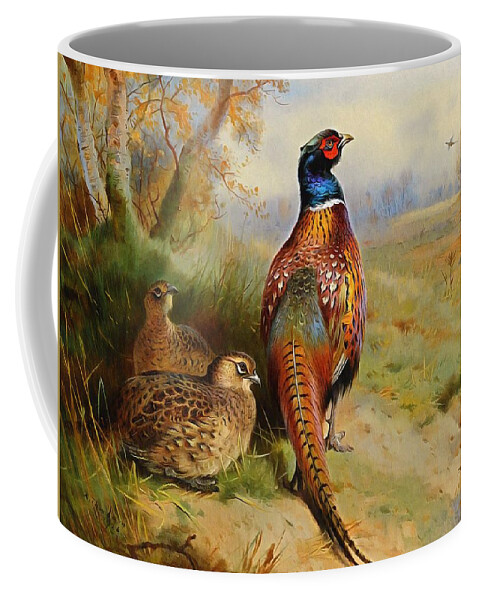 Archibald Thorburn Coffee Mug featuring the painting Pheasant At The Edge Of The Wood by Archibald Thorburn
