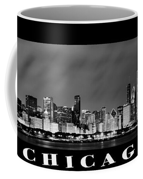 Chicago Skyline Coffee Mug featuring the photograph Chicago Skyline at Night in Black and White #3 by Sebastian Musial
