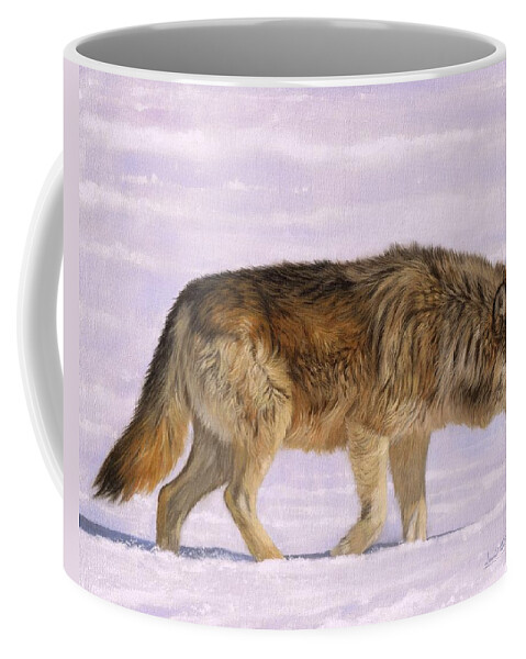 Wolf Coffee Mug featuring the painting Grey Wolf #4 by David Stribbling