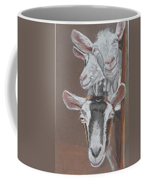 Goats Coffee Mug featuring the pastel 3 Nosey Goats by Teresa Smith