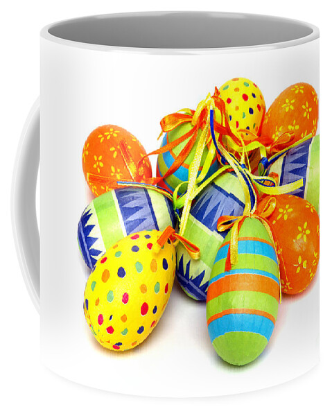 Easter Coffee Mug featuring the photograph Paper Covered Easter Eggs #3 by Olivier Le Queinec
