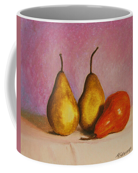 Oil Pastel Coffee Mug featuring the painting 3 Pears on a Table by Marna Edwards Flavell